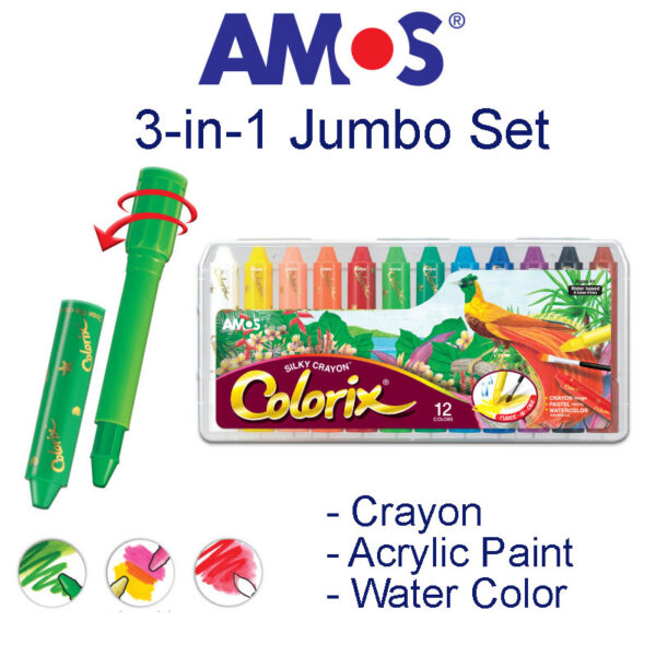 AMOS Premium 3-in-1 Crayons Non-Toxic Korean (Set of 12) (Premium 3-in-1 Crayons)