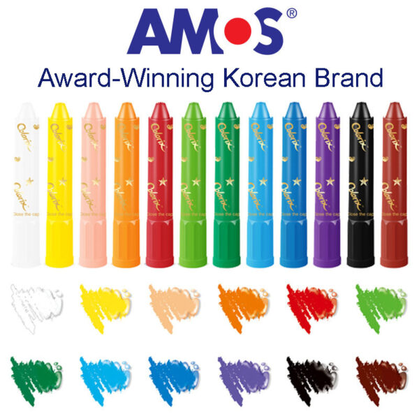 AMOS Premium 3-in-1 Crayons Non-Toxic Korean (Set of 12) (Premium 3-in-1 Crayons)