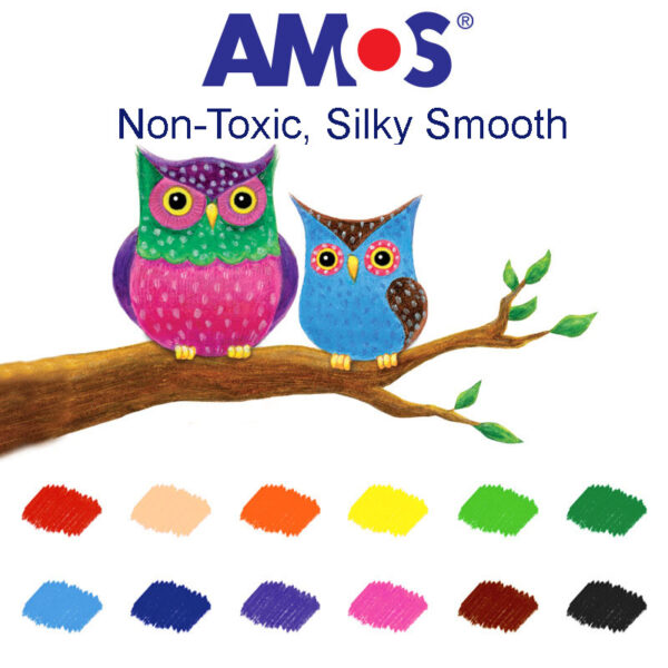 AMOS Premium 3-in-1 Crayons Non-Toxic Korean (Set of 12) (Premium 3-in-1 Crayons)