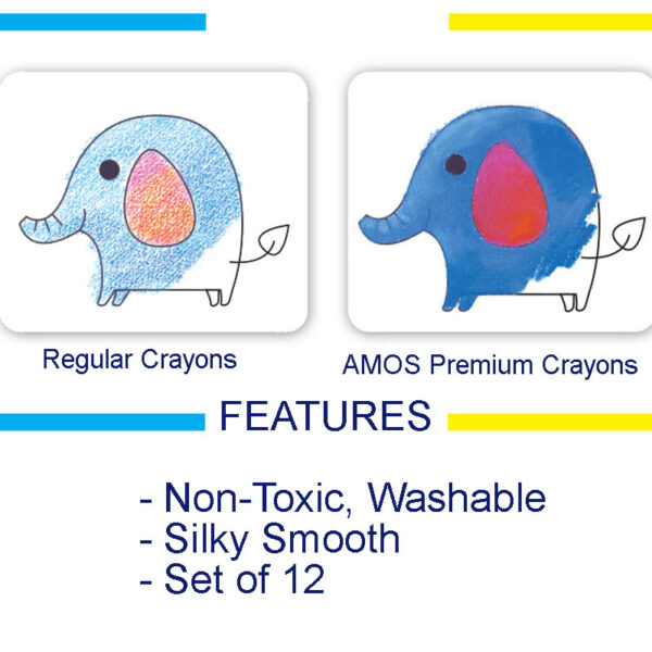 AMOS Premium 3-in-1 Crayons Non-Toxic Korean (Set of 12) (Premium 3-in-1 Crayons)