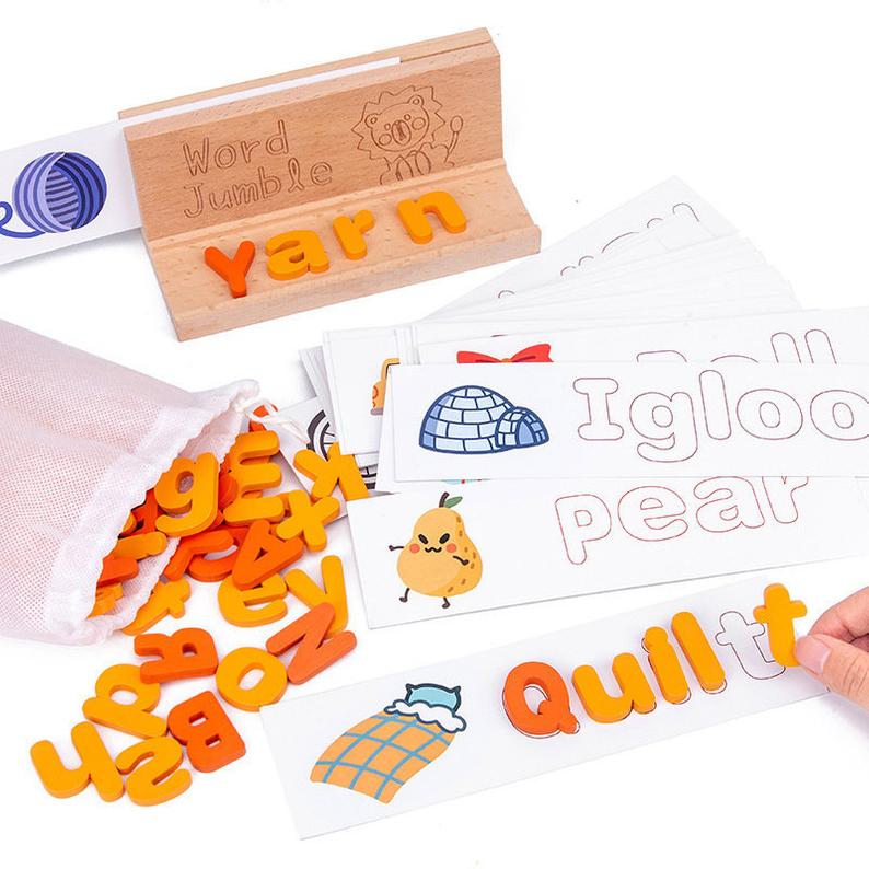 Montessori Wooden Movable Alphabet Box for Kids Letter Words Memory Training 