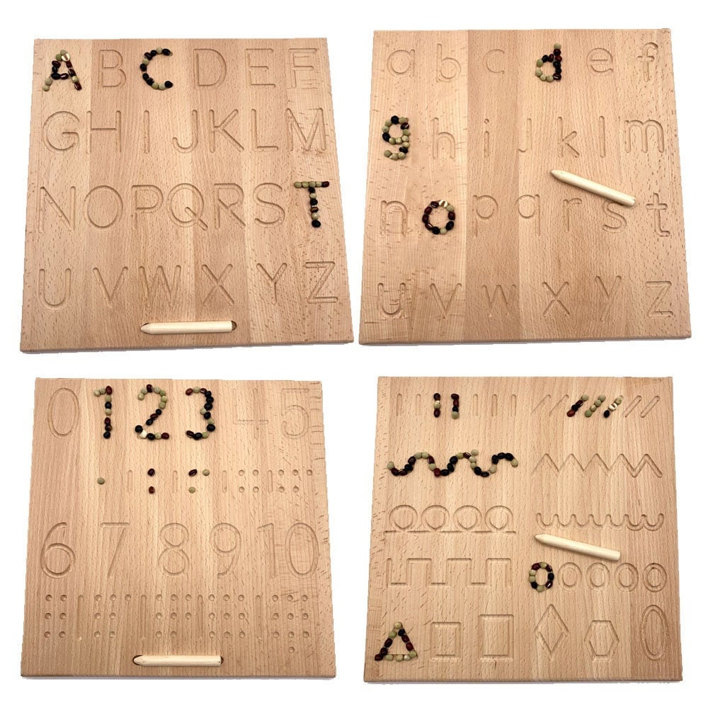 Double-Sided Wooden Number Alphabet Tracing Board w/ Stylus - Groove Board  - Preschool Toddler Sensorial Phonics - Montessori Waldorf - My Gifted  Education