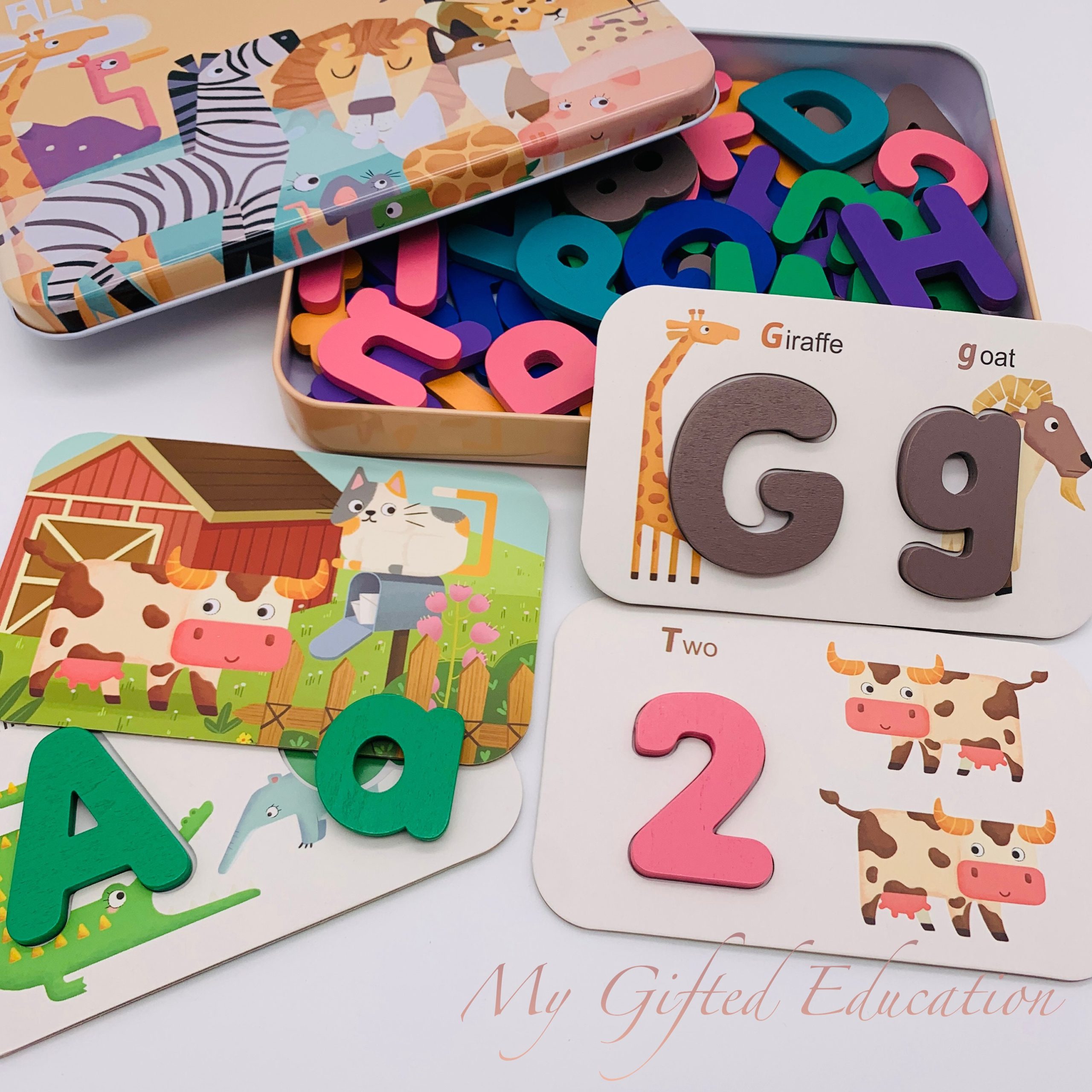 Alphabet Puzzles - 3D Wood Alphabet / Number / Shape Puzzle Set